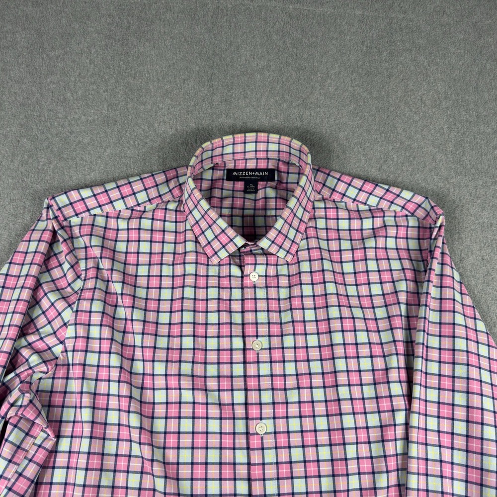 Mizzen+Main Classic Pink Blue Plaid Performance Shirt XL